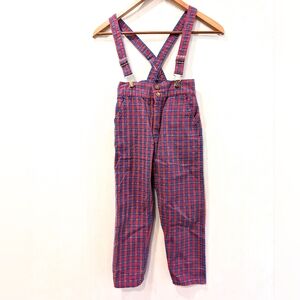 Vintage OSH-KOSH Bgosh Vestback Red & Blue Plaid Suspender Overall Pants Size 6